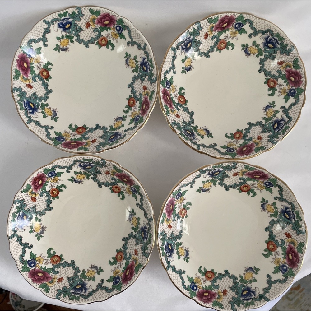 Vintage Royal Cauldon Victoria Bowls 6" Set of 4 Floral Scalloped Gold Edge UK